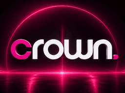 Logo of "CROWN" in pink and white against a dark, glowing background