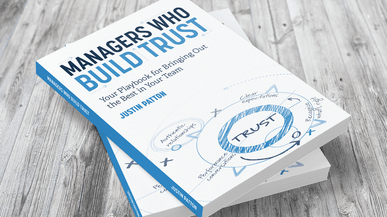 "Cover of Managers Who Build Trust by Justin Patton, showcasing the book’s title and key concepts like trust, expectations, and leadership."