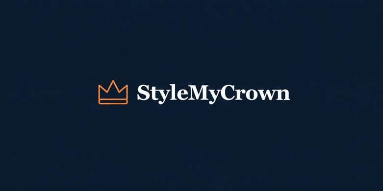 Logo for StyleMyCrown featuring a crown icon and stylish typography on a dark background