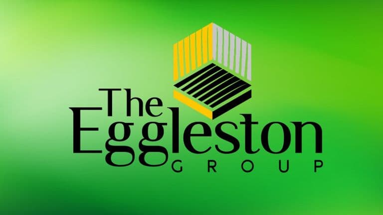 Eggleston Office logo with stylized office furniture icon on a green gradient background.