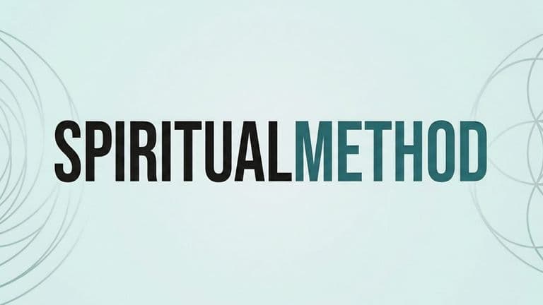 Spiritual Method logo in black and teal text with minimalist circular line patterns on a light background.