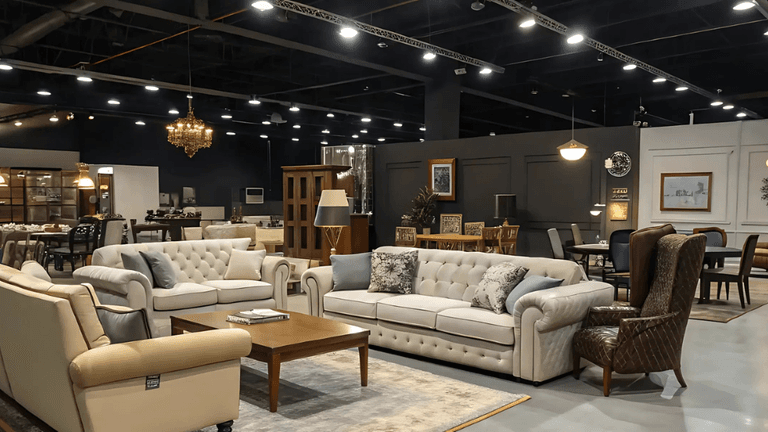 MM Luxuria’s showroom showcasing bespoke luxury furniture with elegant craftsmanship and timeless design.