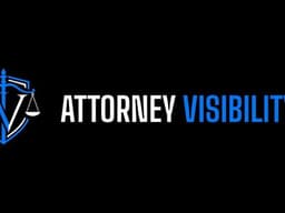Attorney Visibility AI logo featuring blue and white scales of justice on a black background.