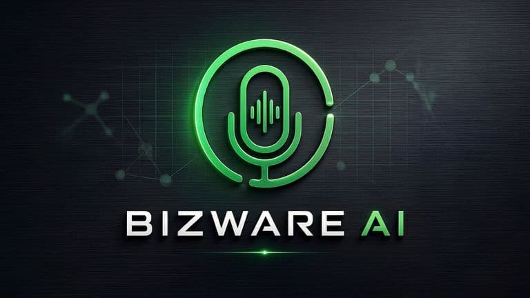 Green Bizware AI microphone logo representing AI-powered business expertise, knowledge capture, and scalable growth systems.