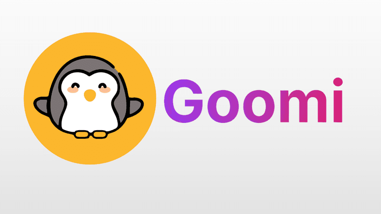 Goomi Inc. logo featuring a cute penguin mascot and vibrant, modern font for college application assistance.