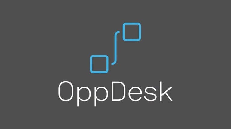OppDesk logo featuring connected blue squares above the company name.