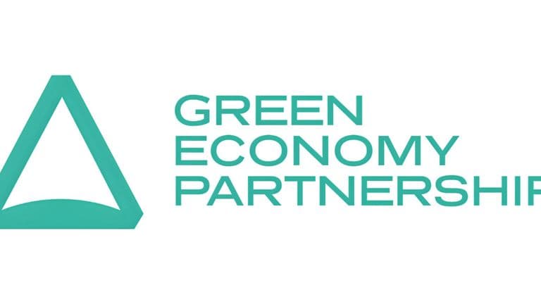 Green Economy Partnership logo: a triangular shape with the text "GREEN ECONOMY PARTNERSHIP" in teal, representing AI-driven climate finance solutions.