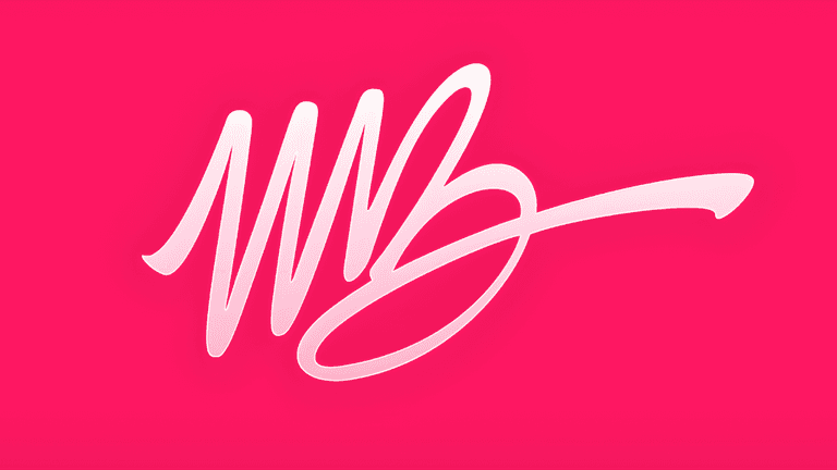 Make Beauty International logo with a bold, modern design against a vibrant pink background.