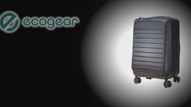 Ecogear logo beside the Hybrid Carry-On against a dark gradient promotional background.