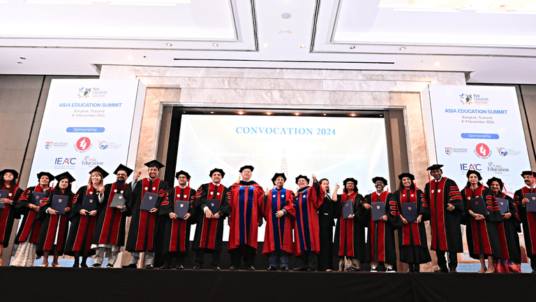 East Bridge University Convocation 2024 at Asia Education Summit, celebrating career-focused graduates with flexible learning programs.