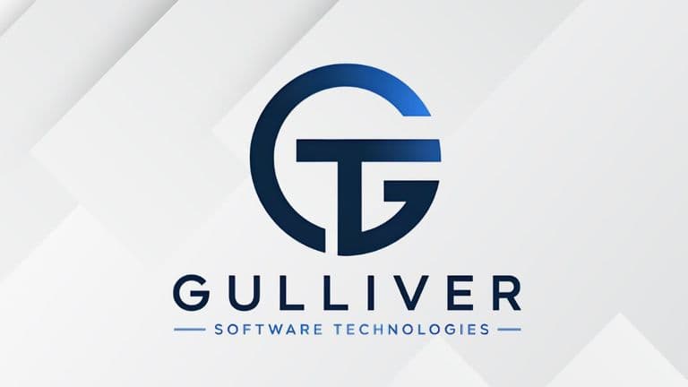 Gulliver Software Technologies company logo on a light geometric background.