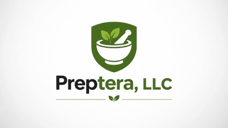 Preptera LLC logo featuring a green shield with a mortar, pestle, and leaves representing smart kitchen management.