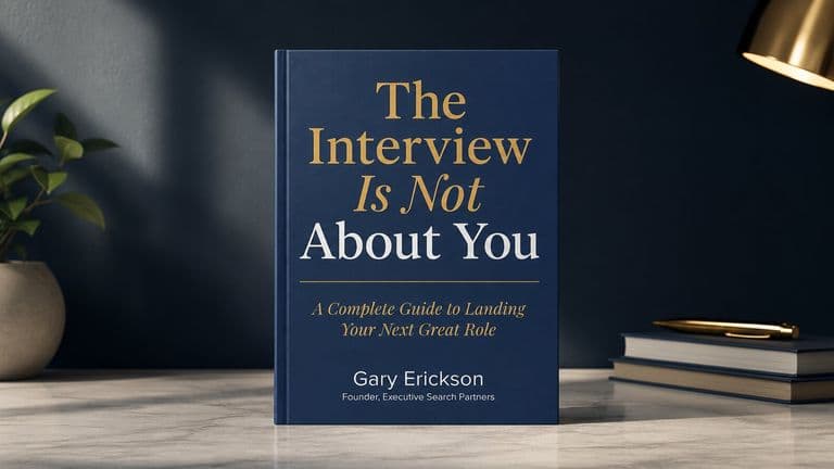 Hardcover copy of The Interview Is Not About You displayed on a desk.