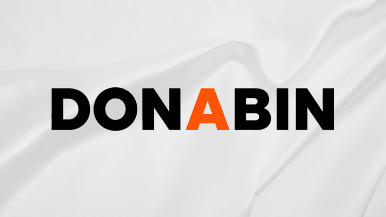 DONABIN logo with bold black letters and orange A on soft white textured background