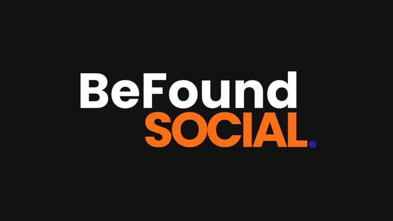 BeFound Social logo with white 'BeFound' and orange 'SOCIAL' text, set against a black background with purple dot.
