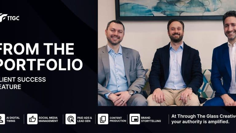 DDS Group leadership team highlighted in a promotional client success and brand storytelling graphic.