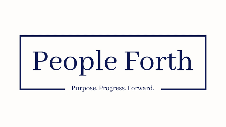 People Forth logo with navy blue font and rectangular border, featuring the tagline 'Purpose. Progress. Forward.