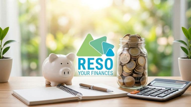 Piggy bank, coin jar, calculator, and notebook illustrating retirement savings and financial planning.