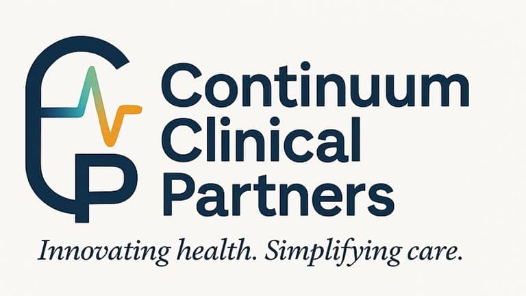 Logo of Continuum Clinical Partners featuring a stylized 'C' and 'P' with a heartbeat line, emphasizing healthcare innovation
