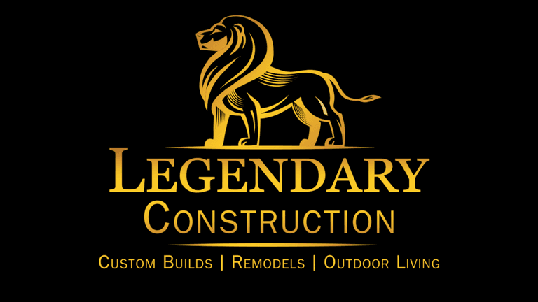 The logo of Legendary Construction, featuring a golden lion and the company name, emphasizes their focus on custom builds, remodels, and outdoor living. Known for quality craftsmanship, integrity, and clear communication, the company is dedicated to transforming homes with a focus on long-term client satisfaction.