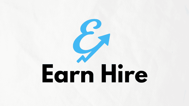Earn Hire logo with blue upward arrow on a white background.