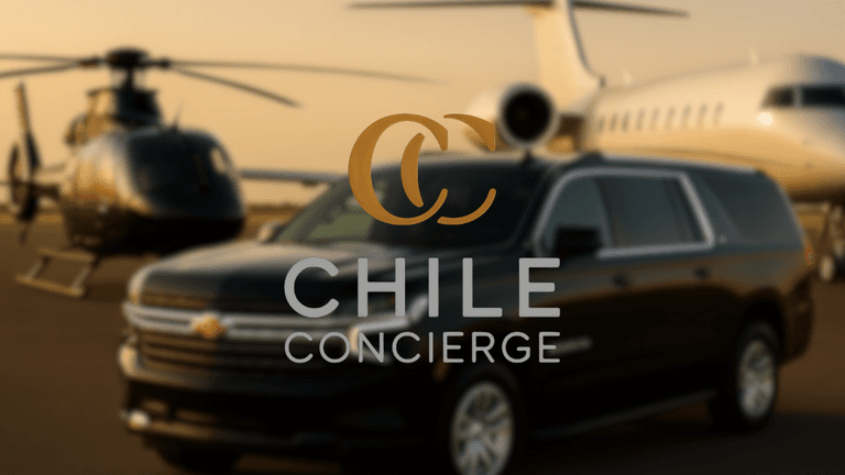 Chile Concierge logo featuring luxury transportation services, including private helicopters, secure ground transfers, and executive mobility solutions.