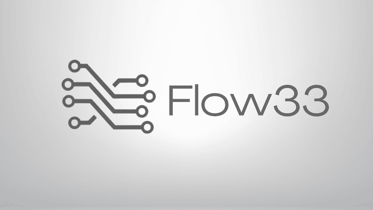 Flow33's logo representing their AI-powered platform for creating professional, scalable UGC videos using diverse AI actors for marketers
