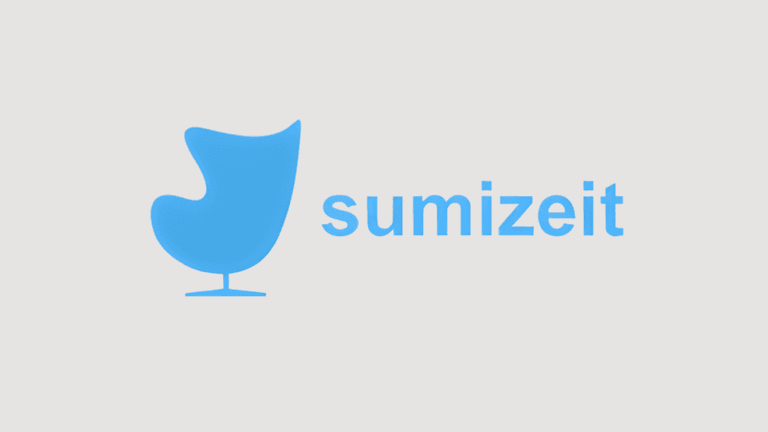 Sumizeit logo featuring a stylized blue chair design with the word 'sumizeit' in modern, lowercase blue text.
