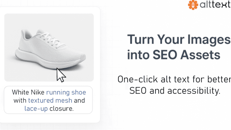 White Nike running shoe with textured mesh and lace-up closure, featured in an image showcasing AI-powered one-click alt text for improved SEO and accessibility by Alttextify.