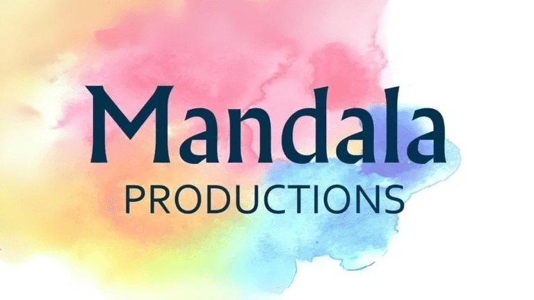 "Colorful watercolor logo of Mandala Productions, symbolizing creativity and artistic production with vibrant pastel hues."