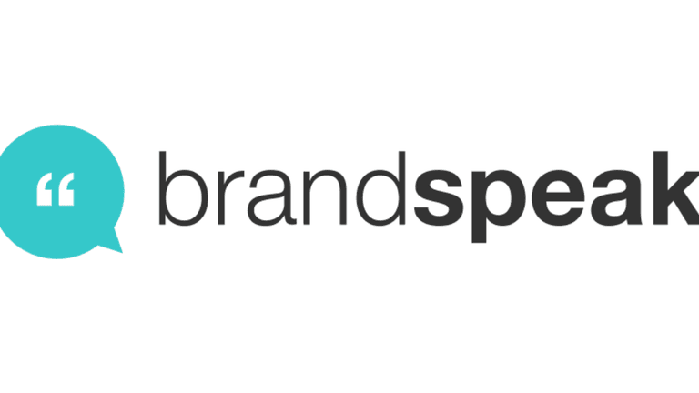 "Brandspeak logo featuring a speech bubble with quotation marks and the word 'brandspeak' in modern typography."