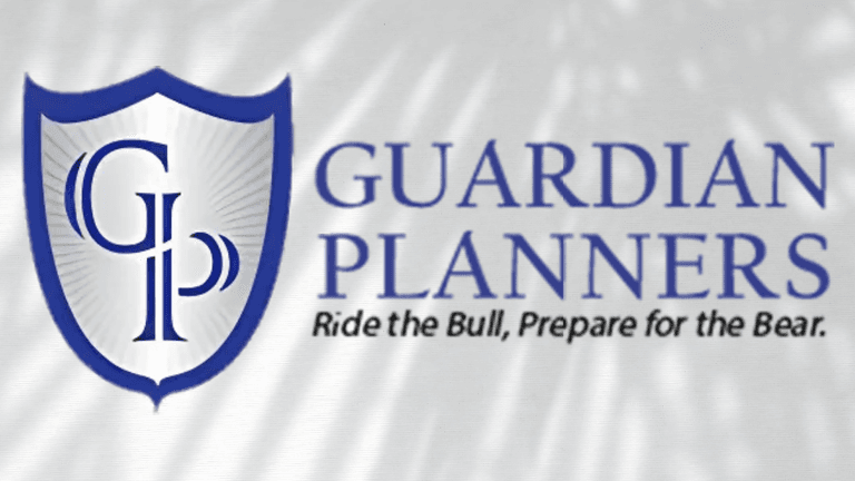 Logo of Guardian Planners, featuring a blue shield with the letters 'GP' in stylized design. The text reads 'Guardian Planners' with the tagline 'Ride the Bull, Prepare for the Bear.' This reflects the firm's philosophy of adaptive, human-led investment strategies, prioritizing risk management and market responsiveness over passive investment models
