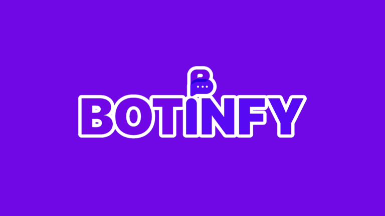 Logo of Botinify featuring bold white text on a purple background. The 'B' is stylized with a speech bubble, and the logo reads 'BOTINIFY' in a modern and clean font, emphasizing the chatbot service branding.
