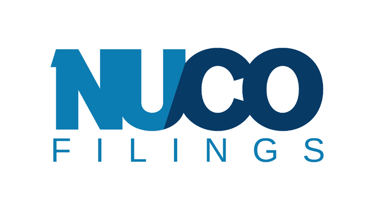 NUCO Filings logo with a modern and bold blue and dark blue design, representing a professional business in the filing and documentation industry.
