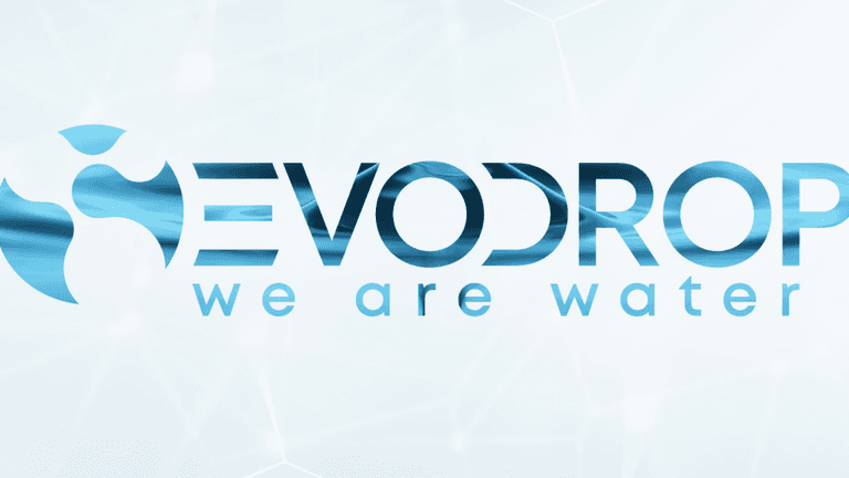 Evodrop logo with the tagline "we are water," featuring a blue design symbolizing hydration innovation.