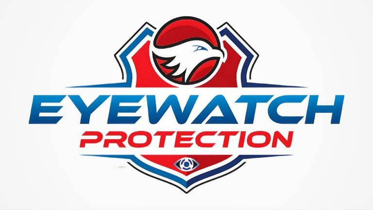 Eyewatch Protection logo featuring a bold, modern design with an eagle and protective shield motif in red and blue.