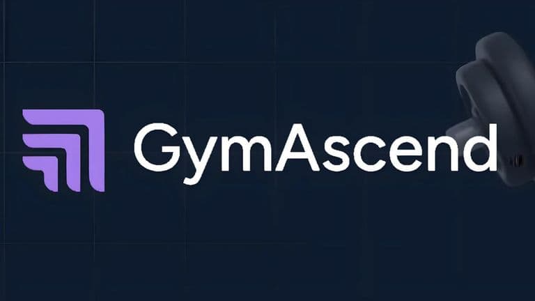 "GymAscend logo featuring a purple arrow symbol and bold white lettering, representing a fitness and workout platform."