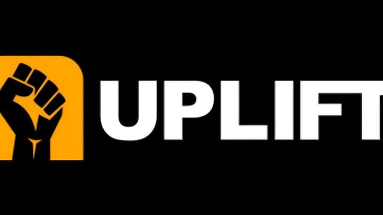 "Uplift logo featuring a raised fist symbol in a yellow box next to bold white lettering spelling 'UPLIFT' on a black background."
