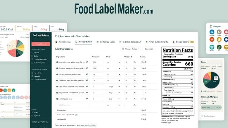 AI-powered Food Label Maker simplifies food and supplement labeling with automated ingredient management, FDA compliance, and recipe calculations.