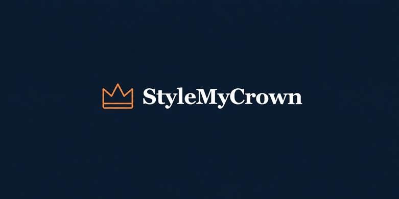 Logo for StyleMyCrown featuring a crown icon and stylish typography on a dark background