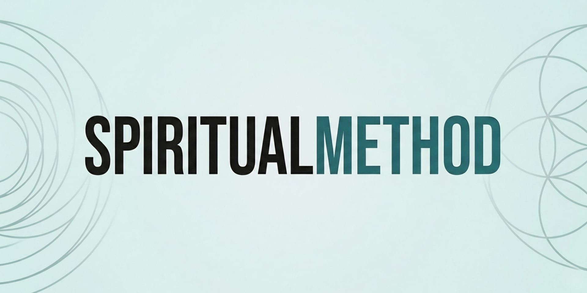 Spiritual Method logo in black and teal text with minimalist circular line patterns on a light background.