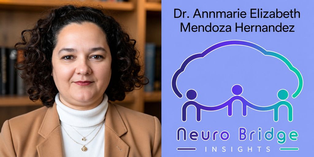 Portrait of Dr. Annmarie Elizabeth Mendoza Hernández beside NeuroBridge Insights logo, highlighting neurodivergent inclusion and workplace performance.