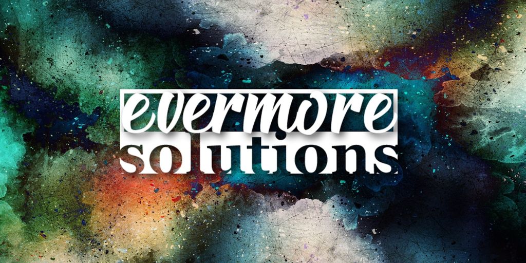 the logo of "Evermore Solutions" over a colorful, abstract background, symbolizing creativity and innovation.
