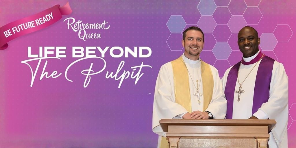 Two pastors stand together, promoting Bibi Apampa’s book 'Life Beyond the Pulpit' to address financial planning for clergy.