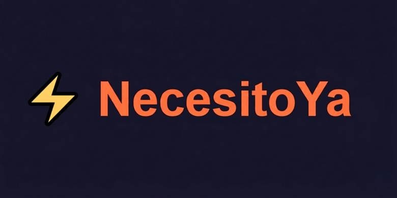 Yellow lightning bolt icon followed by "NecesitoYa" in bold orange text on a dark blue background, conveying urgency and energy.