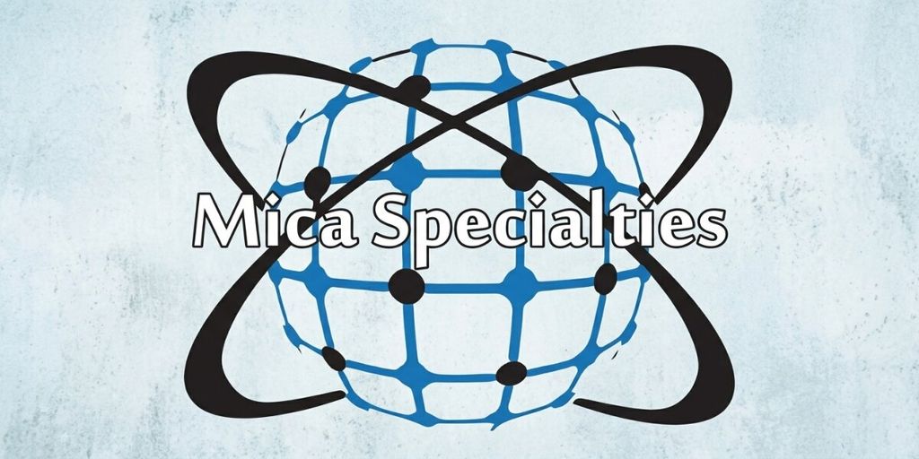 Mica Specialties company logo with globe-inspired branding on a light blue background.