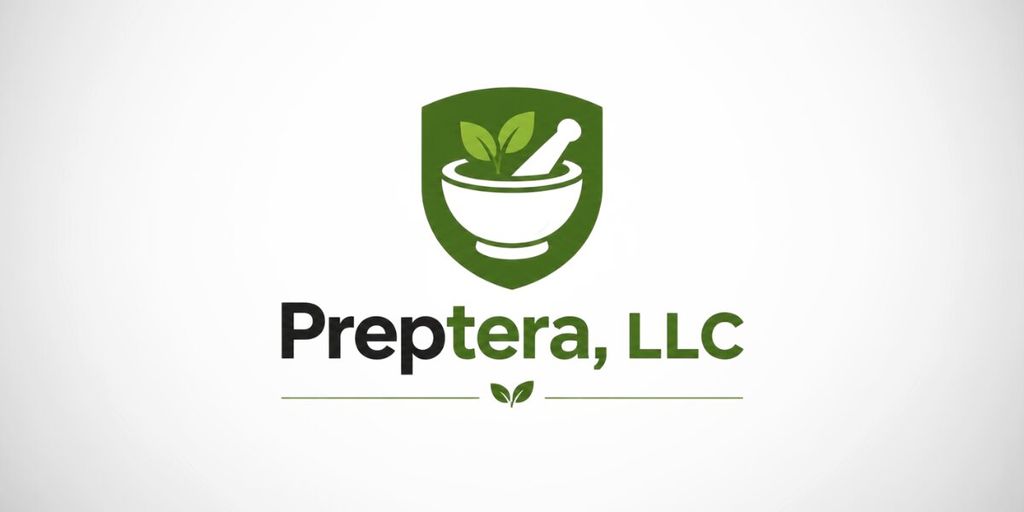 Preptera LLC logo featuring a green shield with a mortar, pestle, and leaves representing smart kitchen management.