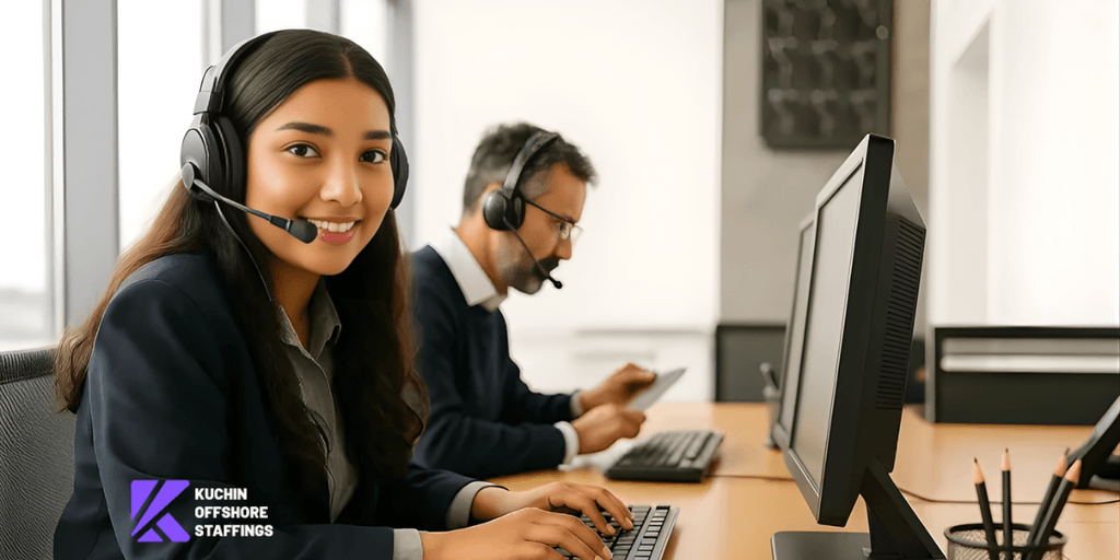 Professional staff working in a modern office, providing offshore healthcare support services.