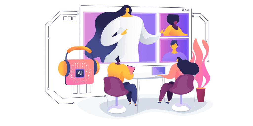 Virtual meeting with AI-assisted property management discussions and team collaboration.