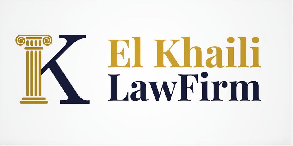 Logo of El Khaili Law Firm featuring a pillar symbolizing legal expertise and professionalism, with the firm's name in stylized font."
